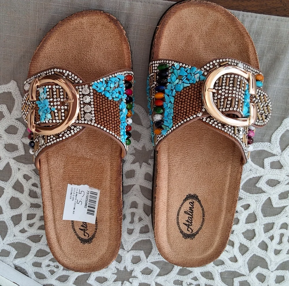 ATALINA, NWT,  5.5, Woman's Multi-Colored Embellished Sandals - Picture 3 of 7